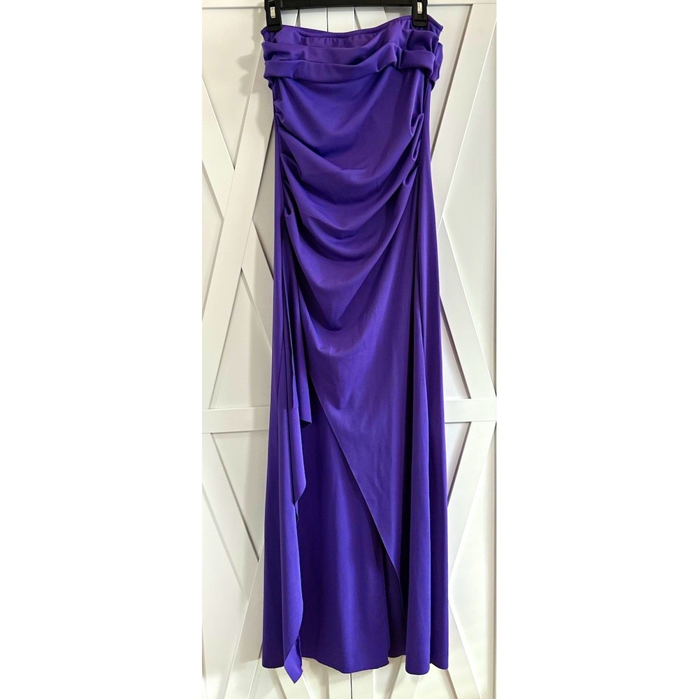 Lulu Women's Purple Solid Strapless Draped Satin Long Formal Gown Zip L